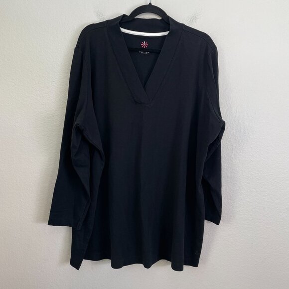 Isaac Mizrahi Live Essentials Womens Plus 3X Black 3/4 Sleeve Pima Tunic Top - Picture 7 of 11